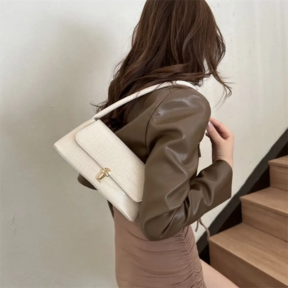 

Vintage Stone Pattern Underarm Bag Large Capacity Handbag PU Leather Shoulder Bag Fashion French Style Rectangle Armpit Bag