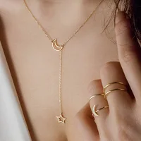 Nouveau Simple lune étoile pendentif collier ras du cou Simple couleur or alliage breloque chaîne Collares collier pour femmes bijoux de fête 2