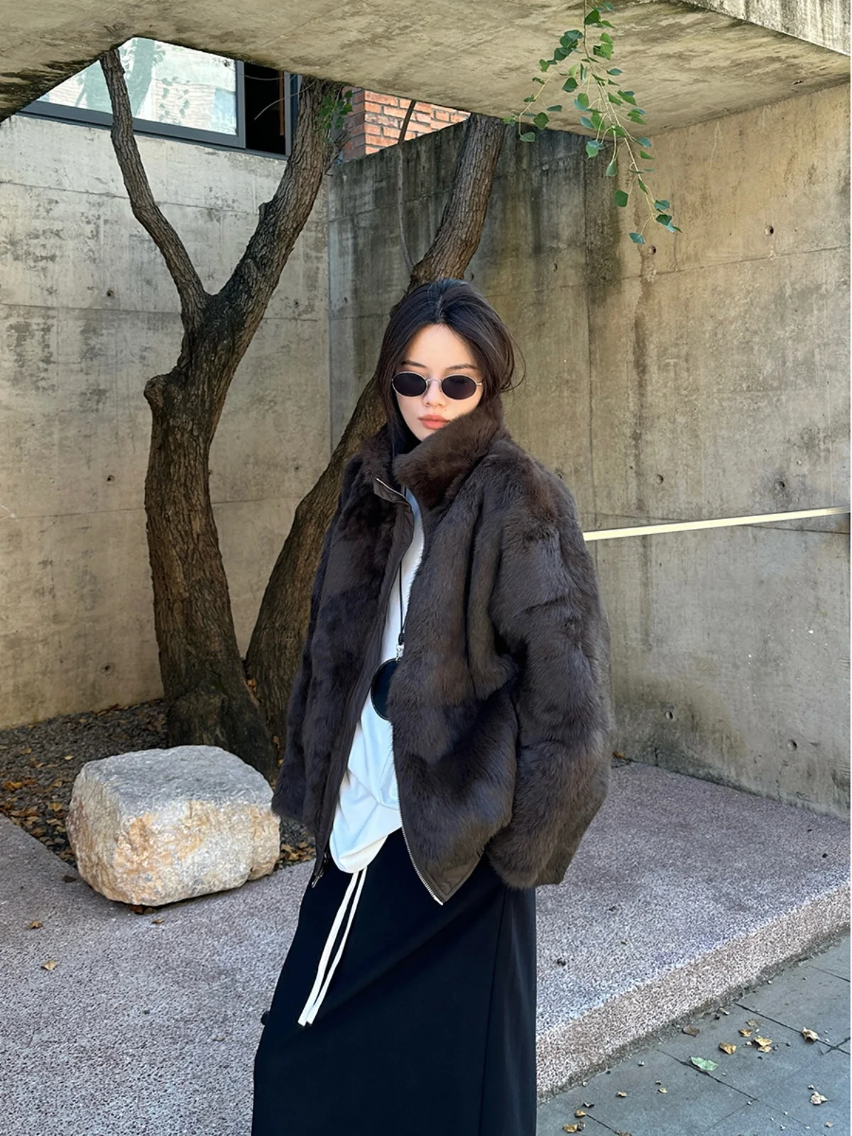 

Double-Sided Wear Rabbit Fur ort Jaet Stand Collar MUCCHIC Premium Women's Faion Winter 2024 Collection