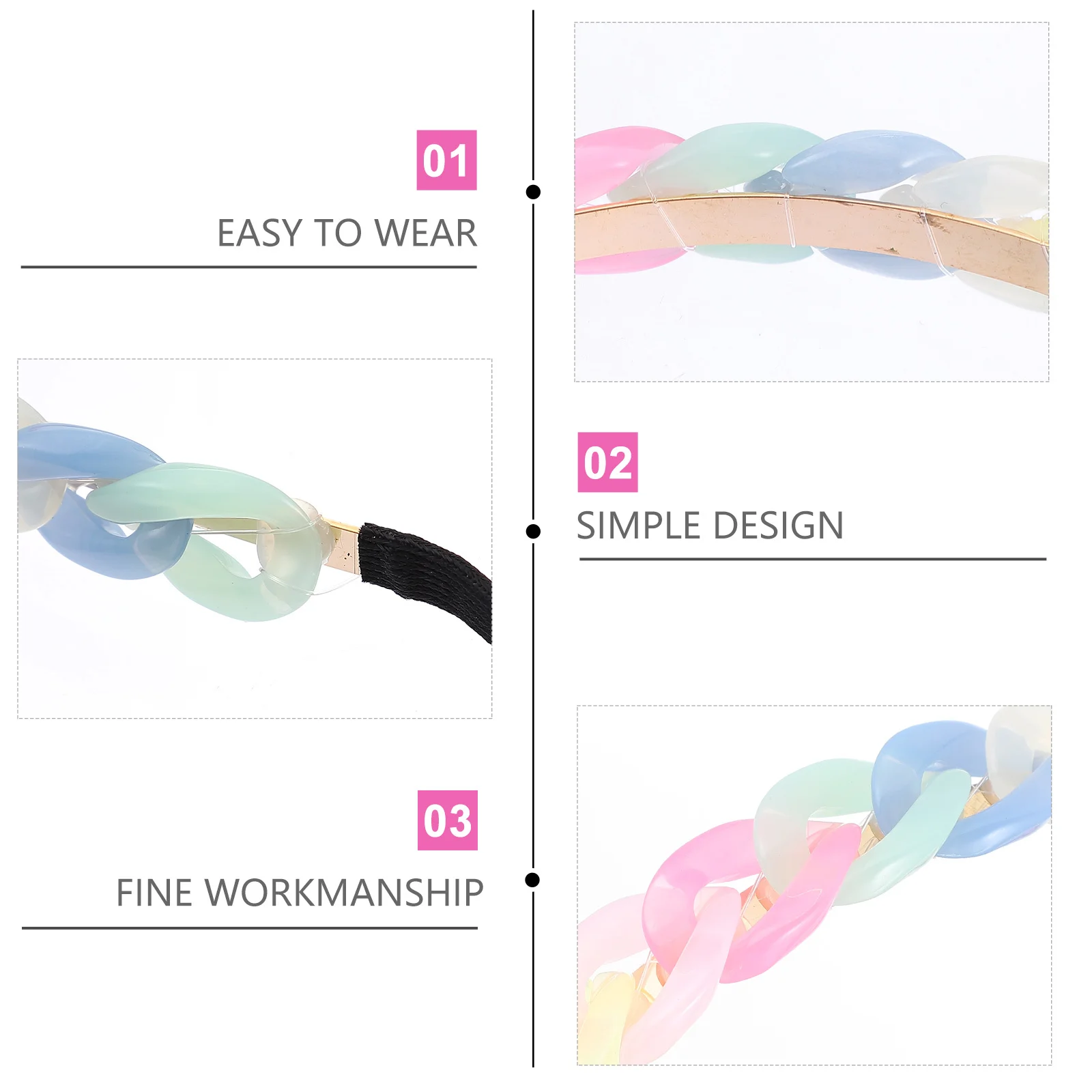 

Retro Resin Chain Headband Women Hairband Simple Stylish Hair Styling Headband for Daily Party Fashion Girls Chic Hair Accessory