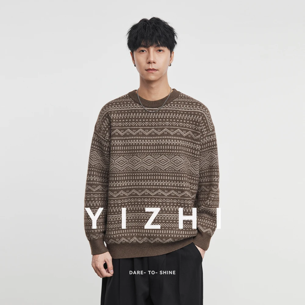 أزياء الرجال تريكو 2025 الخريف الشتاء الموسم الجديد كسول معرض جزيرة التباين الرجعية فضفاض Crewneck سترة البلوز