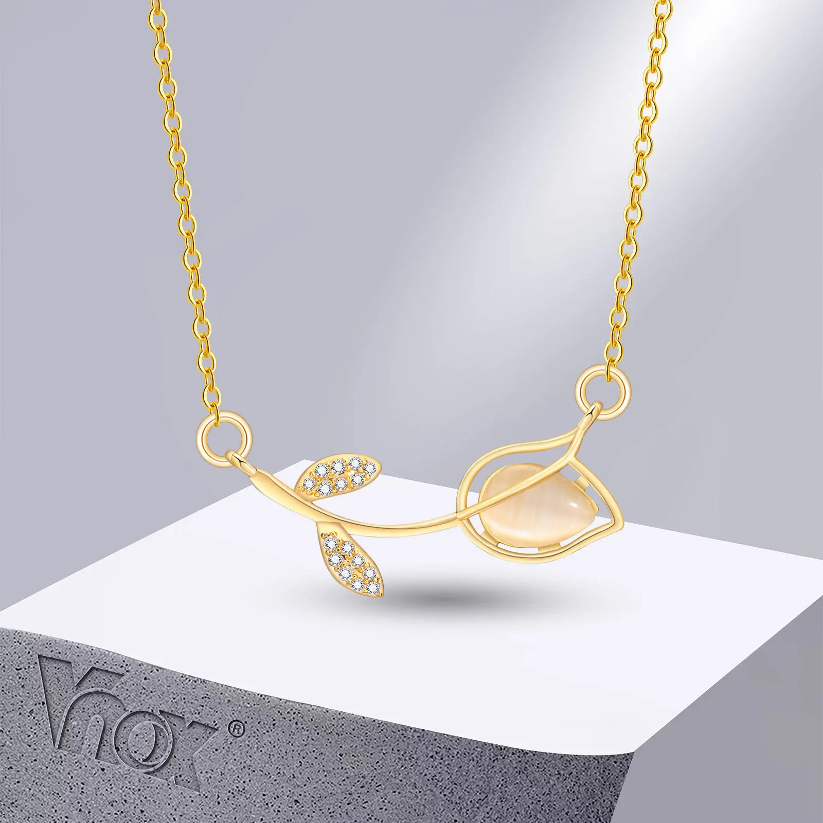 

Vnox Elegant Women Tulip Necklaces, Champagne Color Flower Pendant, Holiday Girls Collar