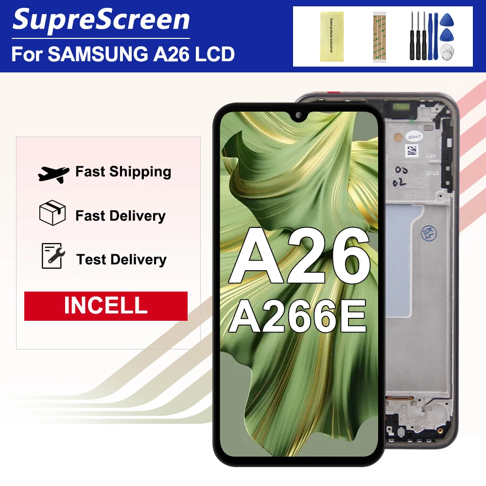 6.7 '' AMOLED A26 Screen With Frame For Samsung A26 5G A266B A266E A266B/DS A266E/DS LCD Display Touch Screen Digitizer Assembly