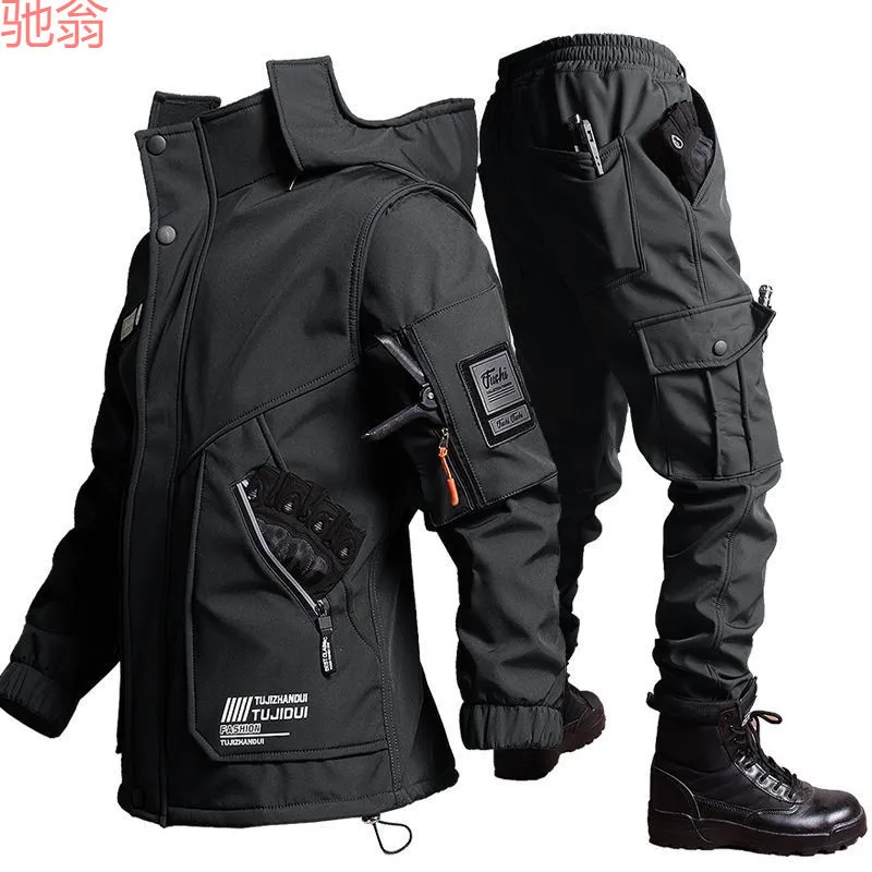 R9TOutdoor Sports Tactical Jacket Fleece Lined Thickened Winter Windproof Cycling Coat Military Enthusiast Men Waterproof Hiking