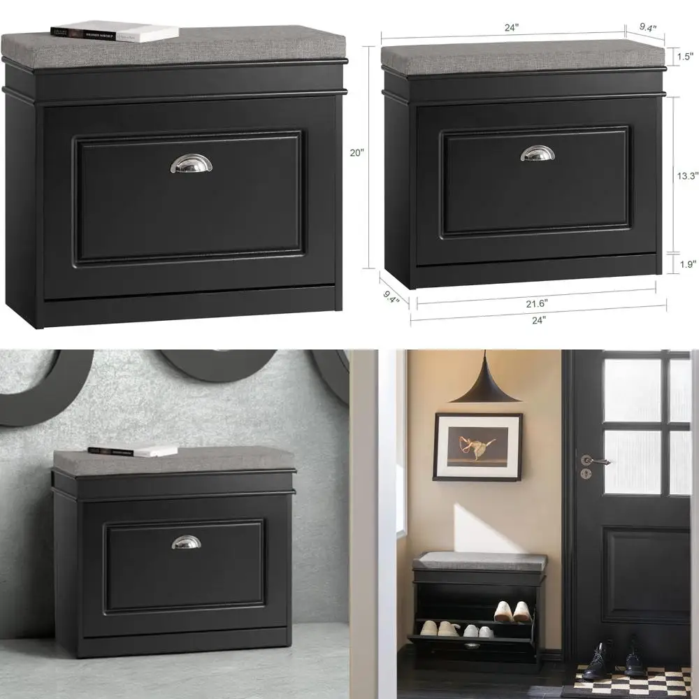 

Узкая скамья для хранения обуви с откидным ящиком и подушкой для прихожей, компактная полка для обуви для небольших помещений