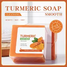 Jabón de cúrcuma hecho a mano, limpieza corporal, aclaramiento, axila oscura, piernas, limpiadores corporales, brillo, jabón facial, cuidado de la piel tierno, belleza 10.000+