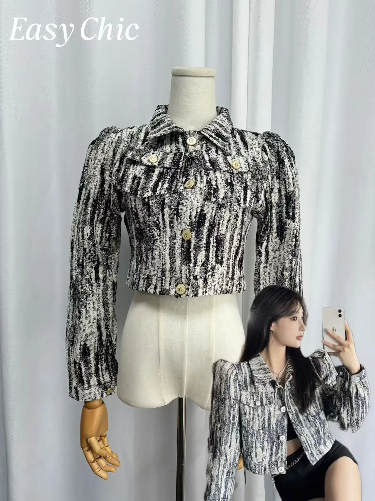 

2025 Spring Autumn New Korean Style Tie Dye Irregular Denim Jacket Women Harajuku Streetwear Work Jacket Petite Friendly Fashion