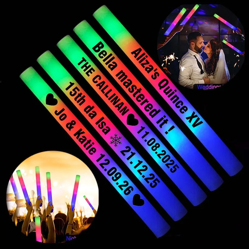 30pcs Customizable LED Glow Sticks Multicolor Foam Sticks Glow Sticks for Personalized Wedding Party Supplies view 2