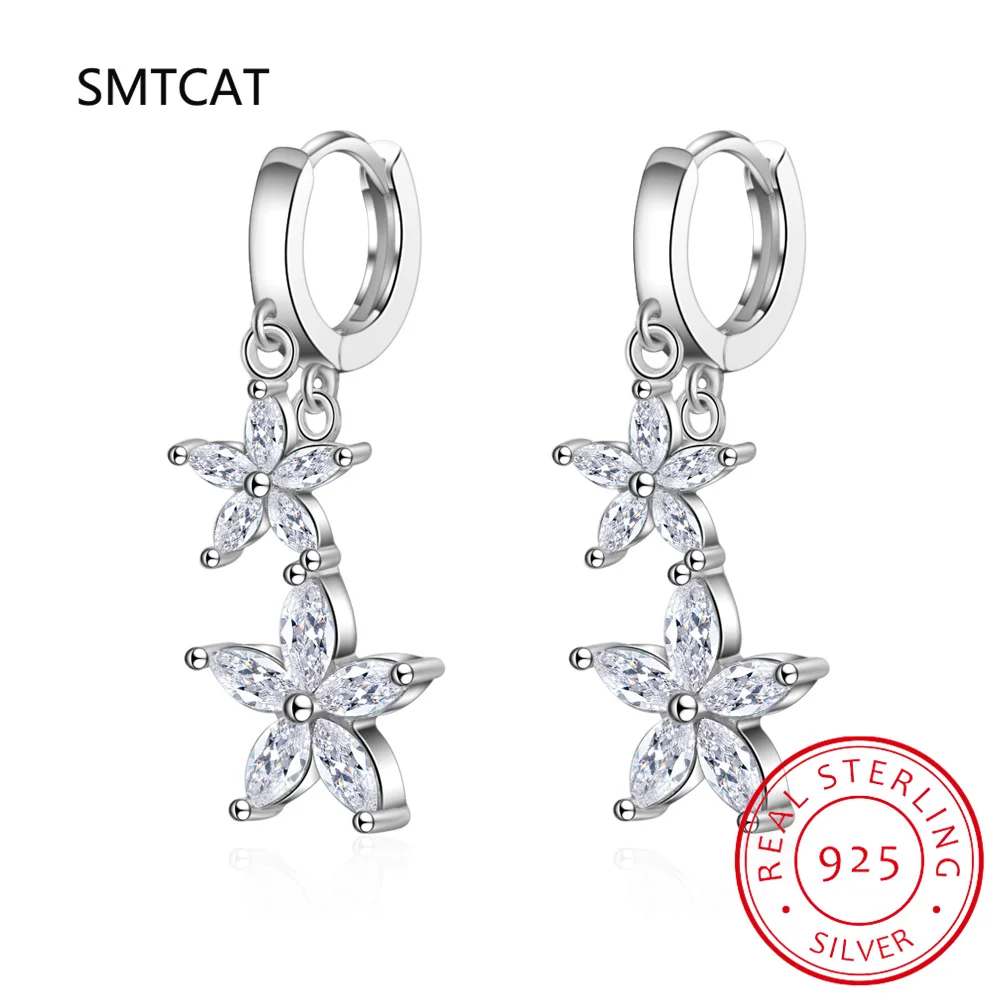 925 Sterling Silver Moissanite 5 Petal Flower Hoop Earring For Women Sparkling Lab Diamond Ear Buckle Huggies Fine Jewelry Gift