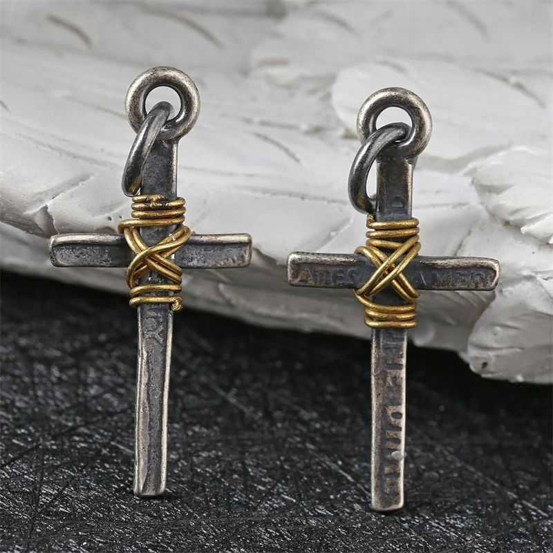 European and American retro minimalist cross pendant wrapped copper wire personalized men and women's handmade jewelry wholesale