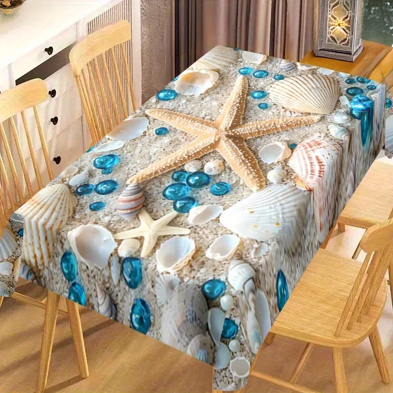 One polyester tablecloth with a marine theme, featuring shell and starfish patterns - suitable for barbecueszyc