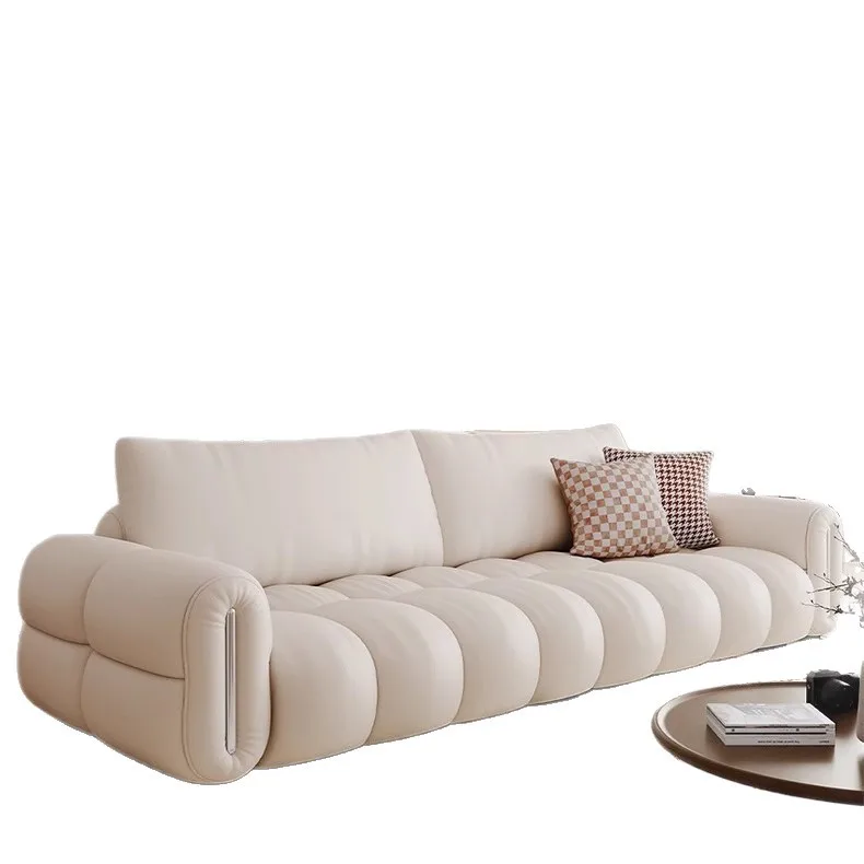 

Новый кожаный диван-пуф для гостиной 2026 года, для малогабаритной квартиры, в стиле французского кремового ветра, прямой, легкий, роскошный, облачный диван.