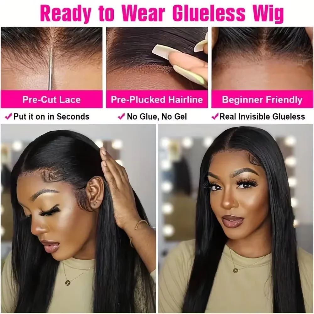 13x4 Glueless Wig Human Hair Ready To Wear Straight Pre-Cut Lace Front Human Hair Wig For Women Wear Go Closure Glueless Wigs