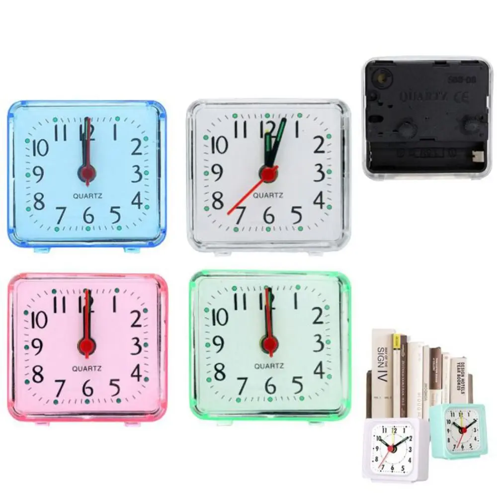 Small Alarm Clock Mute Square Alarm Clock Candy Color Stably Stand Mini Table Clock Transparent Square Desktop