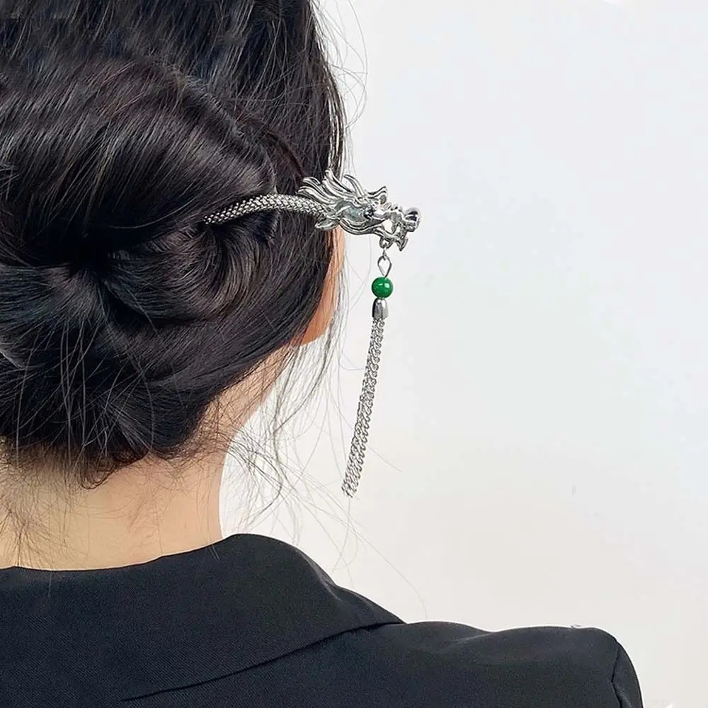 Bastone per capelli con drago in rilievo Copricapo a forma di onda Hanfu Nappa Forcina Barrettes Clip per coda di cavallo Fermaglio per capelli stile cinese Femmina/Ragazza