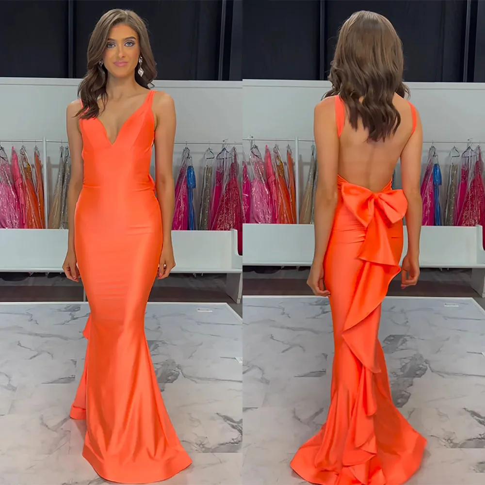 

Высококачественные индивидуальные платья для свадебных вечеринок и дней рождения: оранжевые, с V-образным вырезом, без рукавов, в пол, фасон «русалка», Vestidos De Noiva