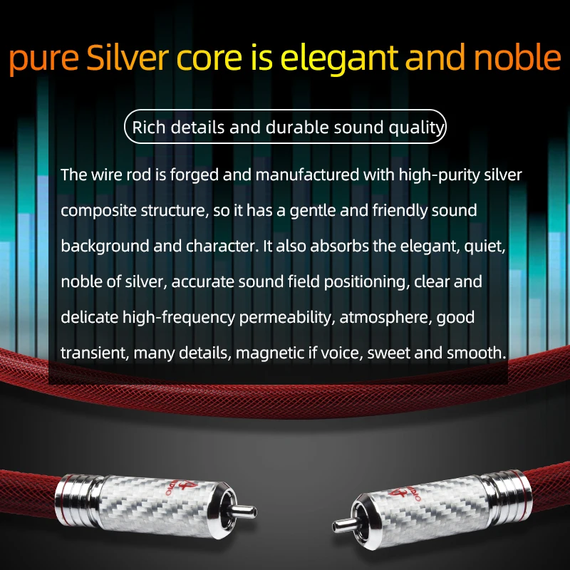 ATAUDIO Hifi RCA Cable Hi-end 6N Pure Sliver 2RCA to 2RCA Cord Male to Male Connector Audio Cable for Amplifier Home Theater DVD