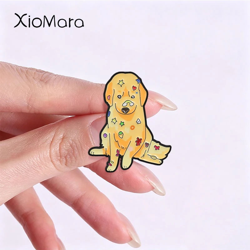 Cute Sticker Decor Golden Retriever Badge Cartoon Colorful Dog Enamel Pins Fashion Lapel Metal Brooches Backpack Cloth Jewelry