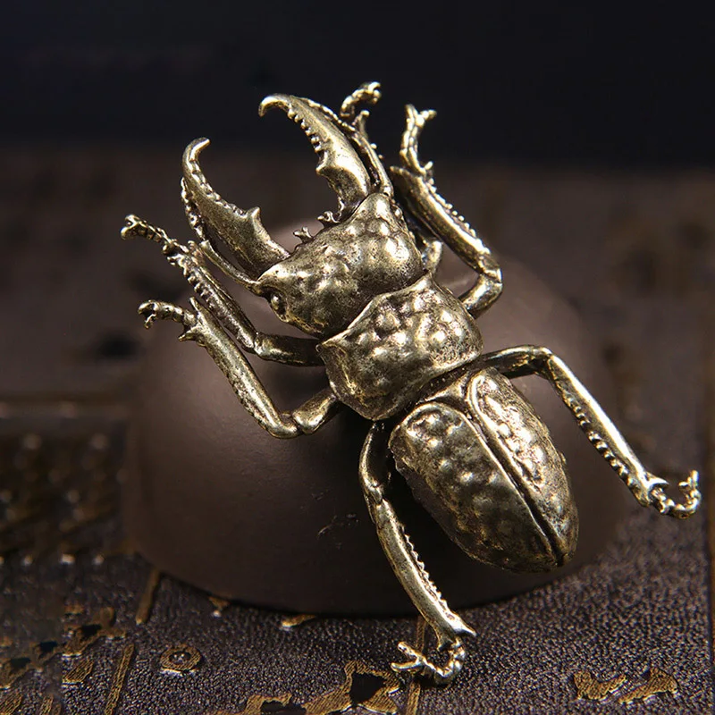 Solid Copper Beetle Decorations Brass Taurus Insect Miniature Figurines Long Horn Bug Satue Desk Decoration Ornament Crafts Gift