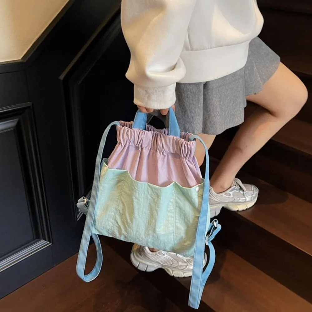 Sweet Multi-pocket Nylon Backpack Contrasting Crossbody Bag Canvas Shoulder Bag Korean Style Large Capacity Women Handbag Travel