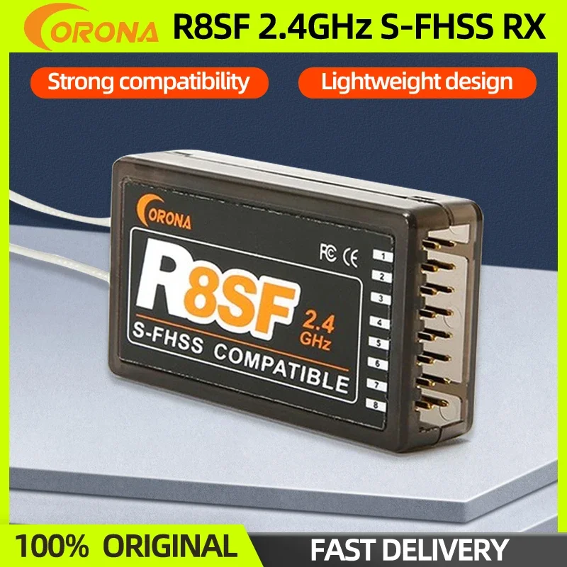 

Corona R8SF 2.4GHz Receiver 8CH S-FHSS/FHSS RX For Remote Control Airplane Transmitter Compatible FUTABA T14SG 16SZ T6J T8J