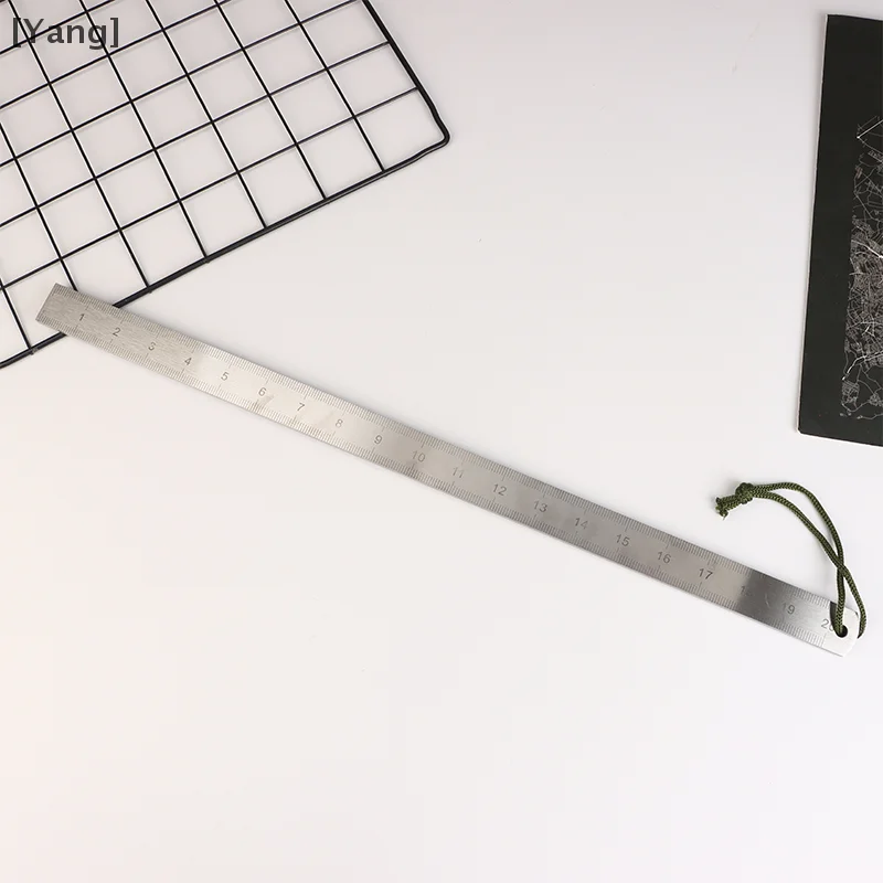 Dual Scale Stainless Steel Ruler Durable Thickened Quenched Steel With Random Lanyard Style Ideal For Drawing & Measuring