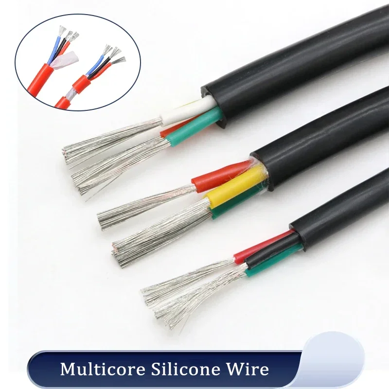 1~10m Black Silicone Rubber Cable Sq 0.3/0.5/0.75/1/1.5/2/2.5/4/6mm x 2~6 Cores Insulated Flexible Copper High Temperature Wire