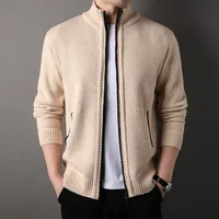 Suéter de punto con cuello levantado para hombre, cárdigan nuevo de otoño e invierno, Tops, chaqueta coreana ajustada de Color sólido