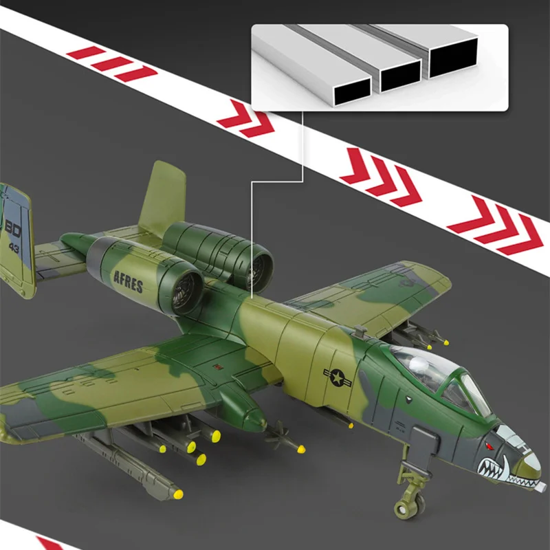 1:72 Alloy A-10 Warthog Strategic Bomber Fighter Battle Airplane Metal Attack Support Aircraft Plane Model Sound Light Kids Toys
