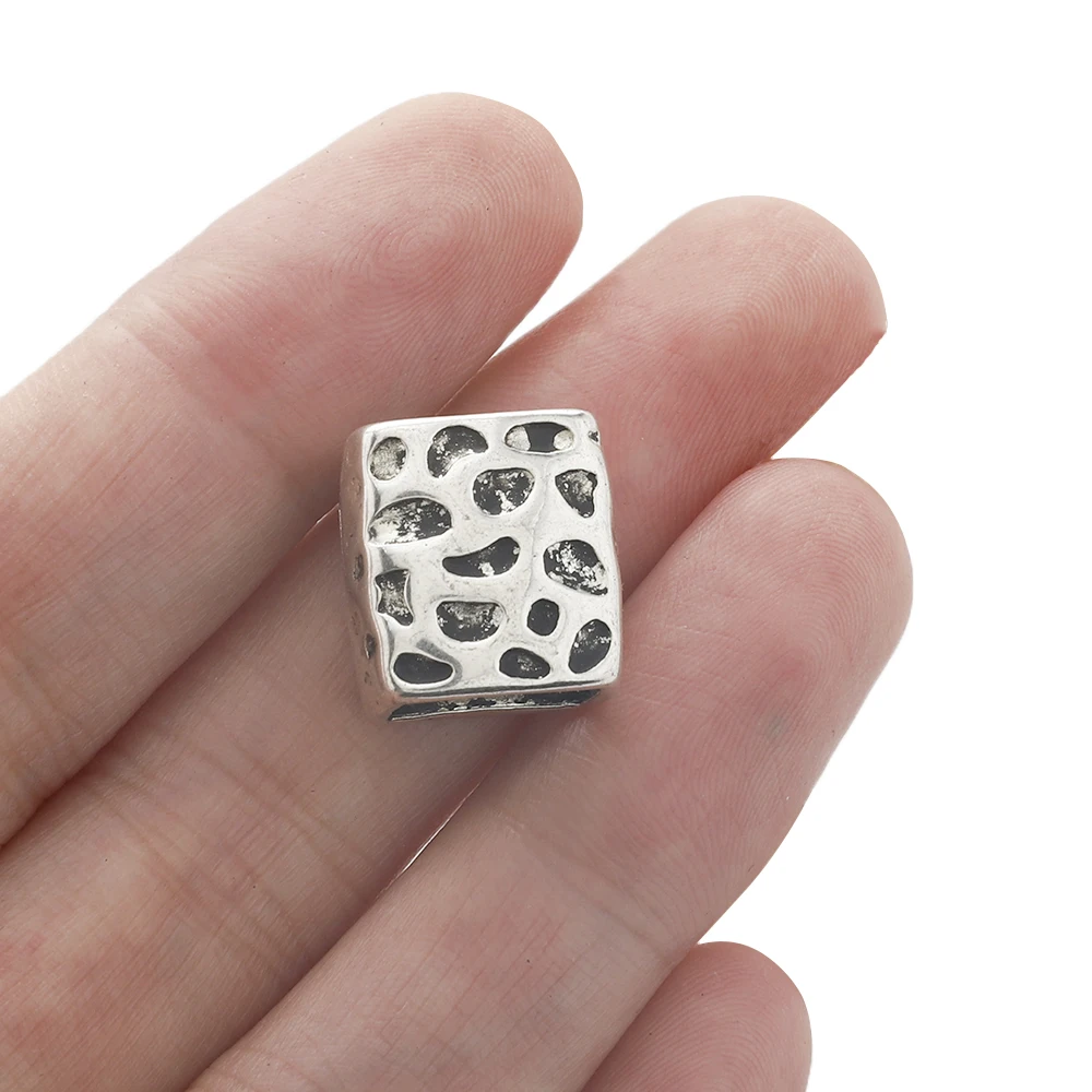 

10pcs Zinc Alloy Hammered Square Slider Spacer Beads For 10*7 Flat Leather Cord Bracelet Jewelry Making Accessories