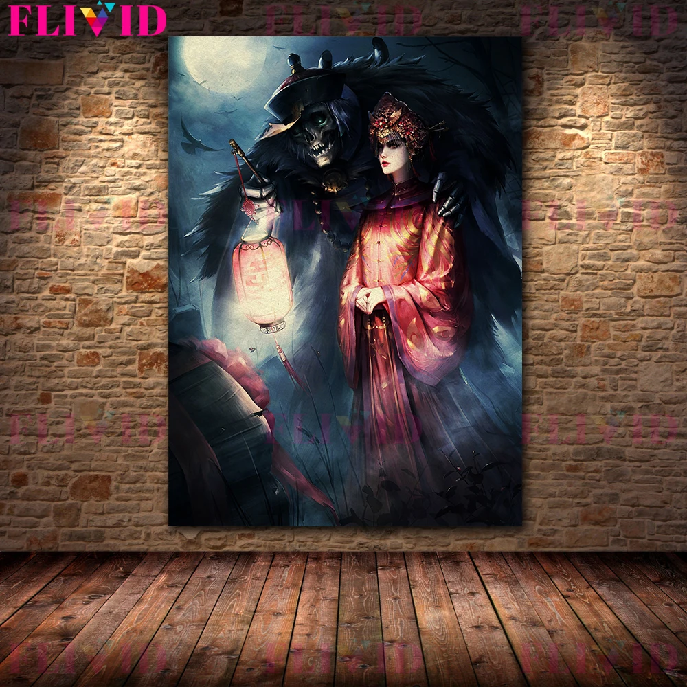 Bride Of Horror And Zombies Vintage Wall Art Canvas Painting The King Of Hell And The Judges Art Poster And Print Home Decor