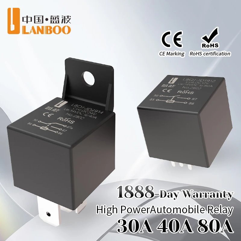 

Автомобильное реле LANBOO, высокий ток, 4 контакта, 5 контактов, 80 А, 12 В/24 В, управление освещением для автомобильной трубы с разъемами