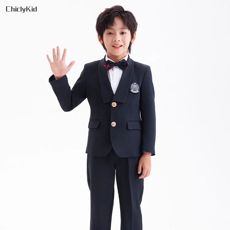 Children School Uniform Girls Japanese British Jacket Plaid Skirts Pants Boys Formal Dress Blazers Suits Kids Clothes Class Sets