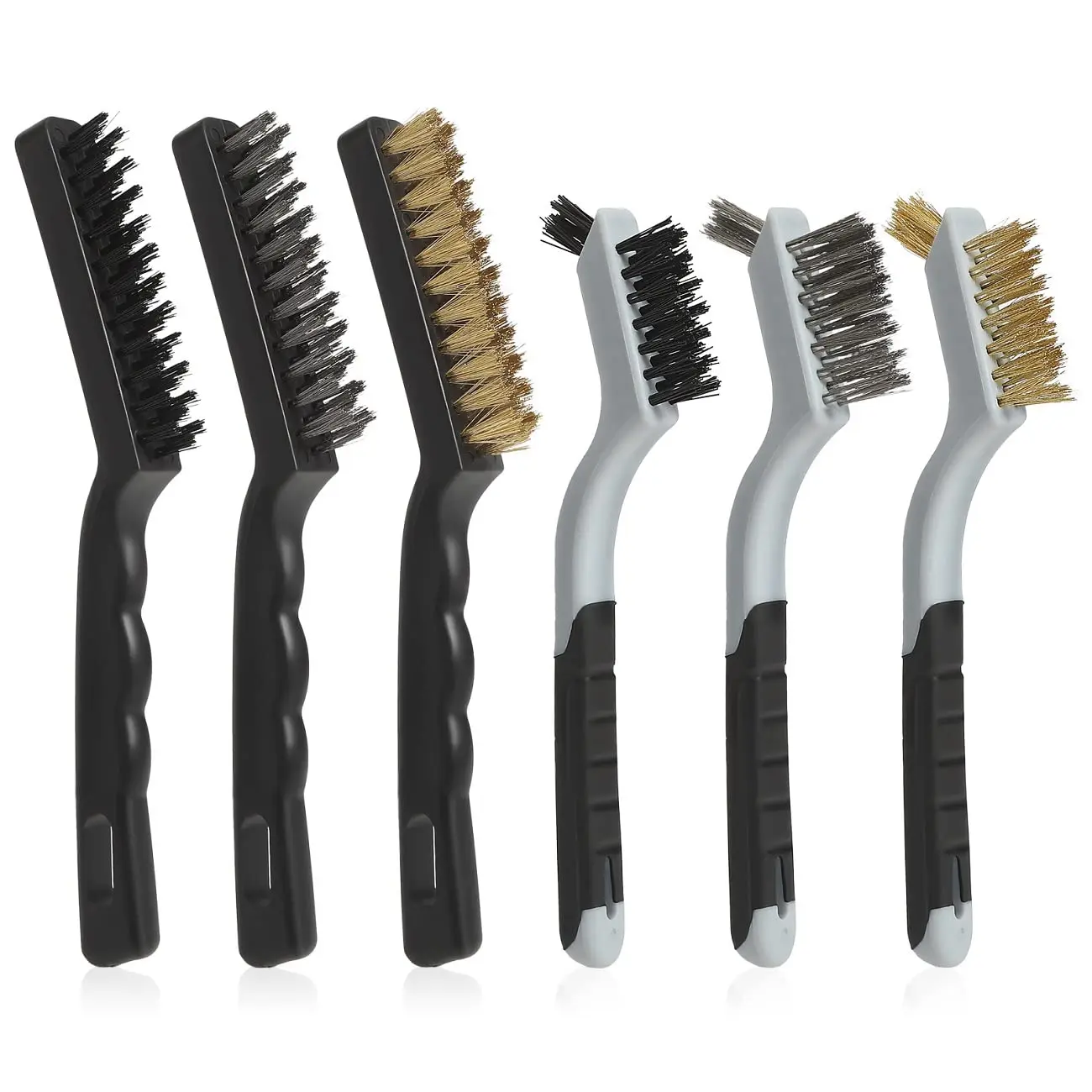 

6Pc Wire Brushes Cleaning Set 9" and 7" with Brass, Nylon, Stainless Steel for Rust and Slag Removal