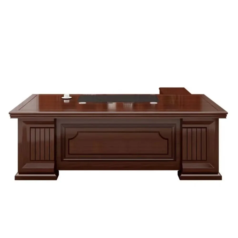 Executive Office Desk Solid Wood Manager Desk with Side Cabinet Luxury Large Boss Table Modern Office Furniture