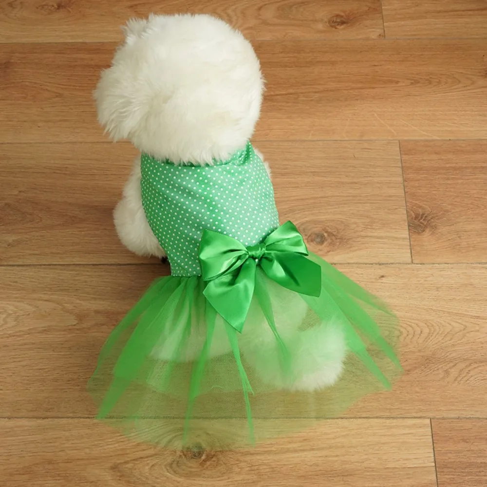Niedliches grünes gepunktetes Hunde-Tutu-Kleid, Tüllrock mit großer Schleife, süßes Prinzessinnen-Outfit für kleine Hunde und Katzen