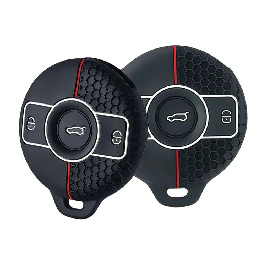 Embossed Hex Red Border Key Shield For SMART Fortwo 1 BRABUS Lightweight Flexible Soft Silicone Round Key Shell
