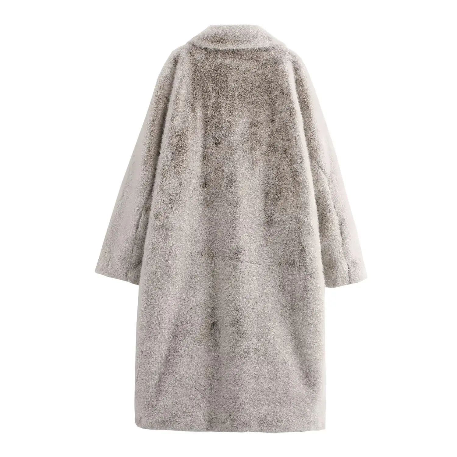 Fake Fur Long Coat for Women 2025 Winter New American Style High Street Casual Loose Tops Pockets Single Breasted Warm Coats