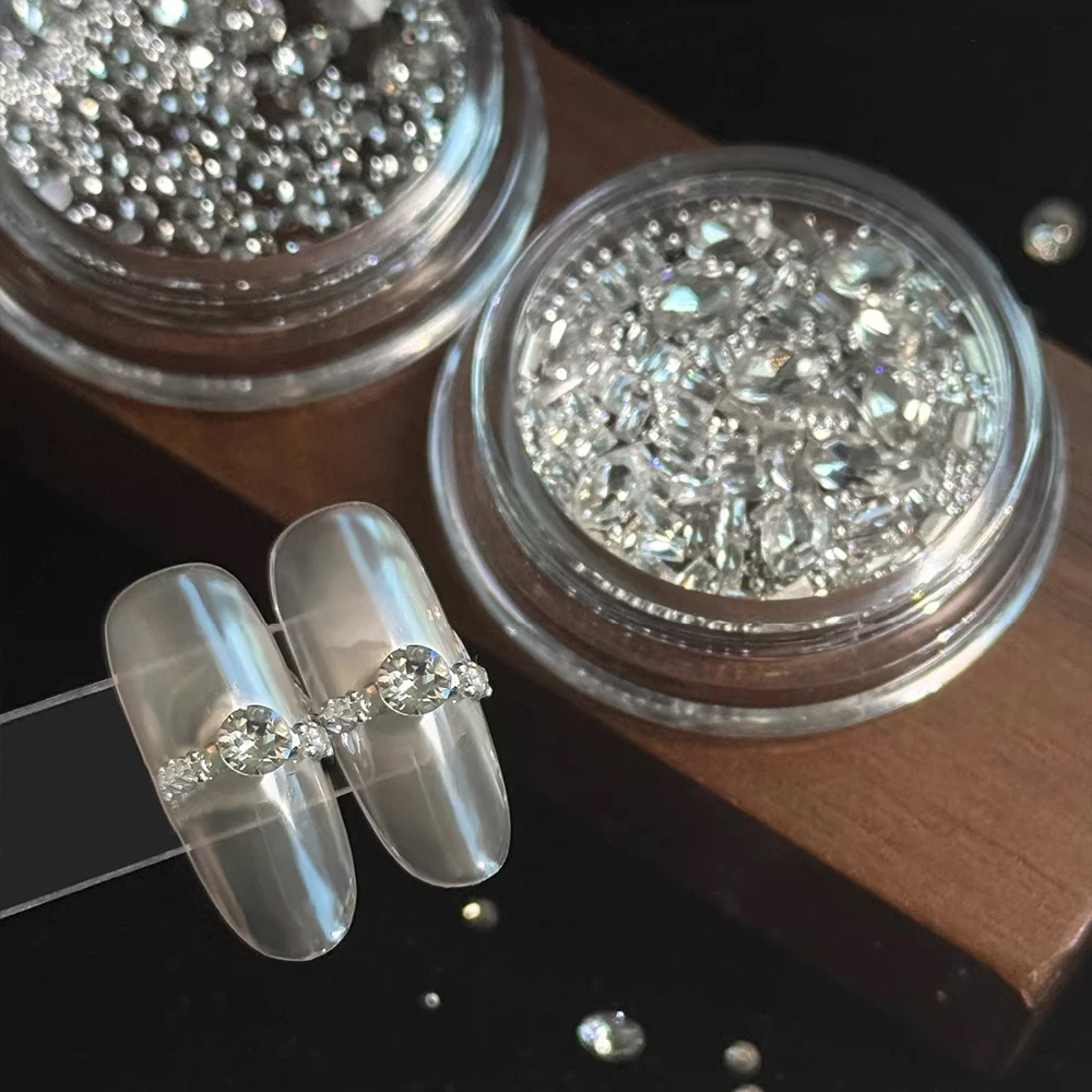 150pcs/Jar Mixed K9 Round Rhinestone&mini Steel Ball Nail Art Charms Sparkling SS4 SS6 Flat Back Round Crystal Zircon Nail Suppl