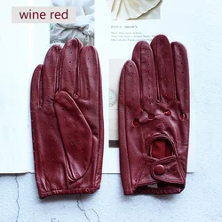 Women's Summer Full Finger Leather Gloves Breathable Single-Layer Sheepskin Fashionable Short Motorcycle Riding Gloves