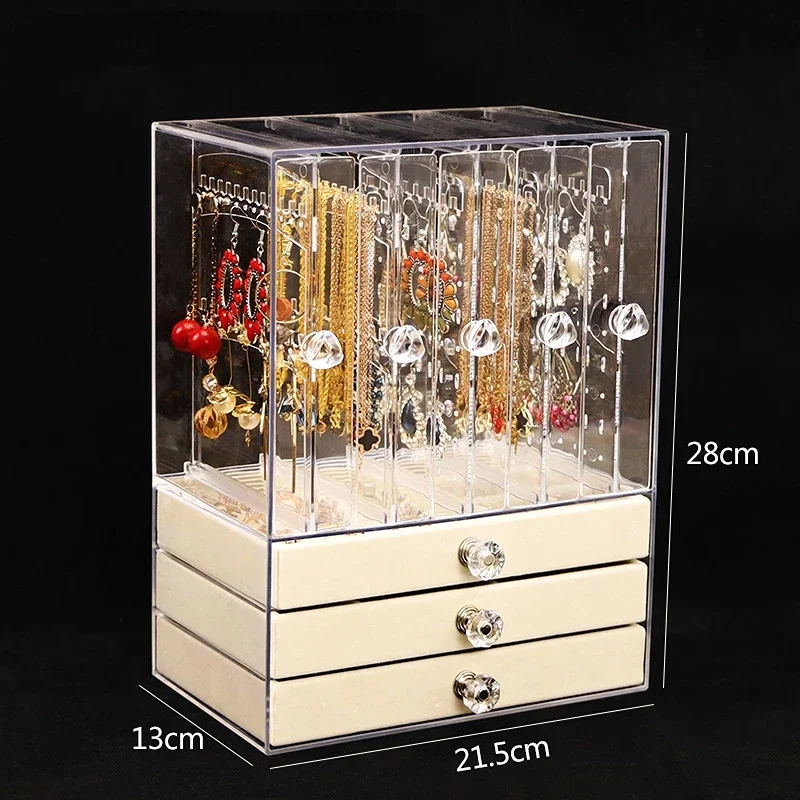 Jewelry Organizer Box Storage Large Size Transparent Acrylic Display Case Hanging Necklace Earrings Jewelry Boxes