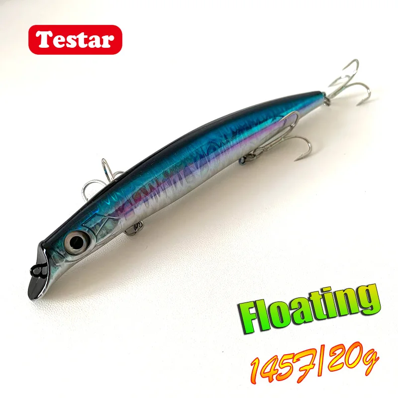 Testar Sasuke Floating Minnow Bait Fishing Lure 145mm 20g Topwater Lipless Wobblers Artificial Laser Stickbait Bass Pike Pesca