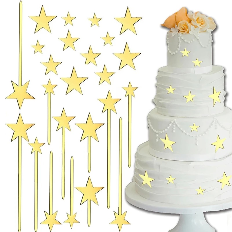 24Pcs Acryl Gold Stern Kuchen Topper Set Kinder Geburtstag Party Dekoration Hochzeit Weihnachten DIY Kuchen Dekorieren Werkzeuge Baby dusche