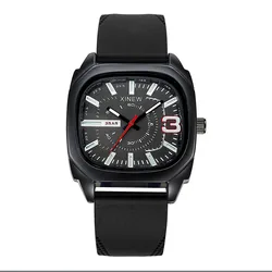 Men Genuine XINEW Brand Cheap Watches Students Fashion Casual Silicone Band Simple Quartz Vintage Wrist Watch Black Montre Homme
