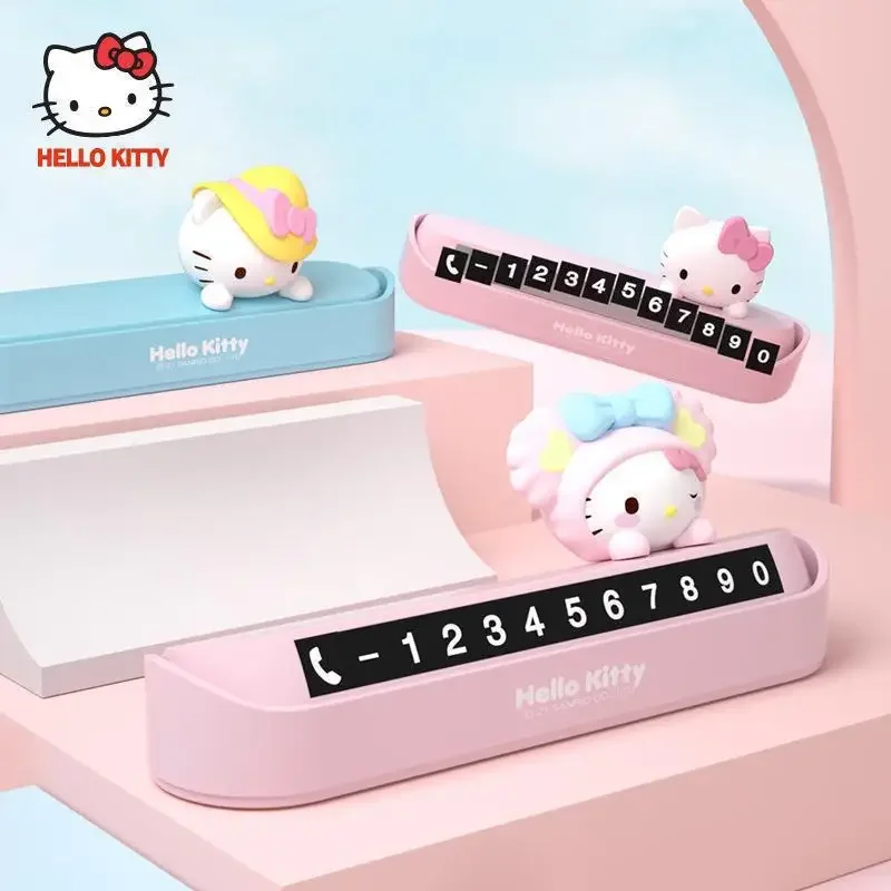 Sanrio Hello Kitty Car Parking Sign Temporary Parking Phone Plate Universal Kawaii Number Plate Magnetic Attraction Appearance