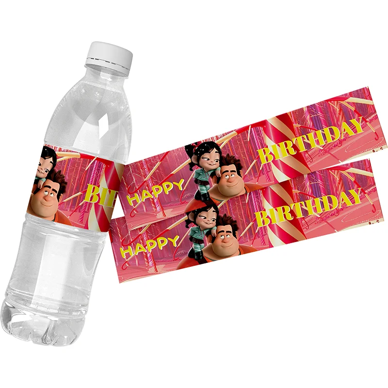 6pcs Disney Wreck It Ralph Theme Mineral Water Bottle Labels Stickers Kids Birthday Party Supplies Label self-adhesive Stickers