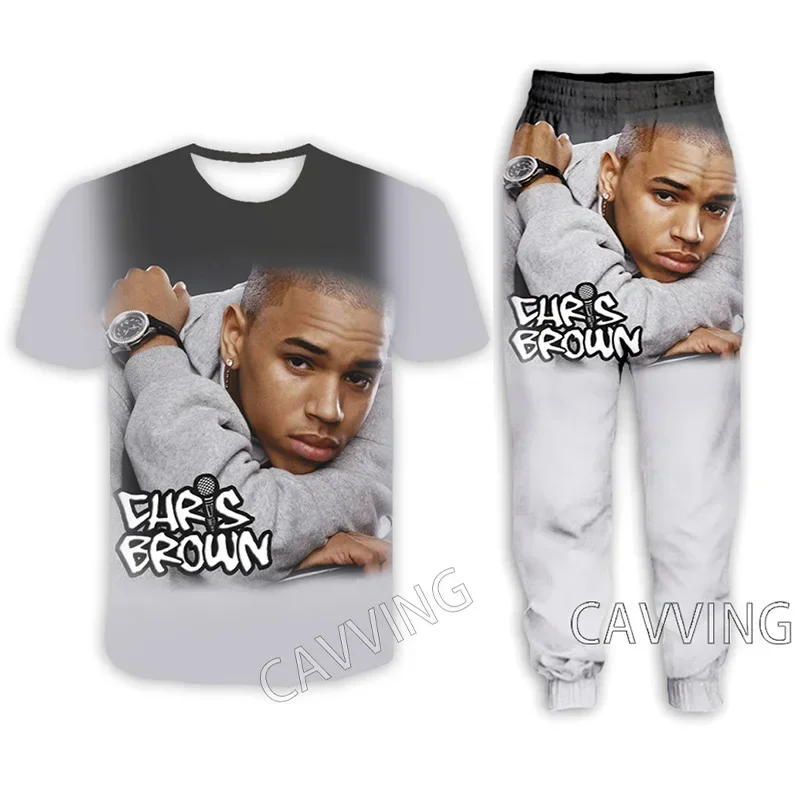 Rapper Chris Brown 3D-Druck lässig T-Shirt Hosen Jogging hose Hosen Anzug Kleidung Frauen/Männer Sets Anzug Kleidung u02