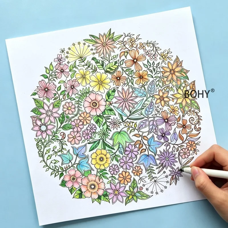 An Adult Decompression Coloring Album, Include Wildflowers, Butterflies, Gardens and Other Themes, 12 Large-sized Loose Pages
