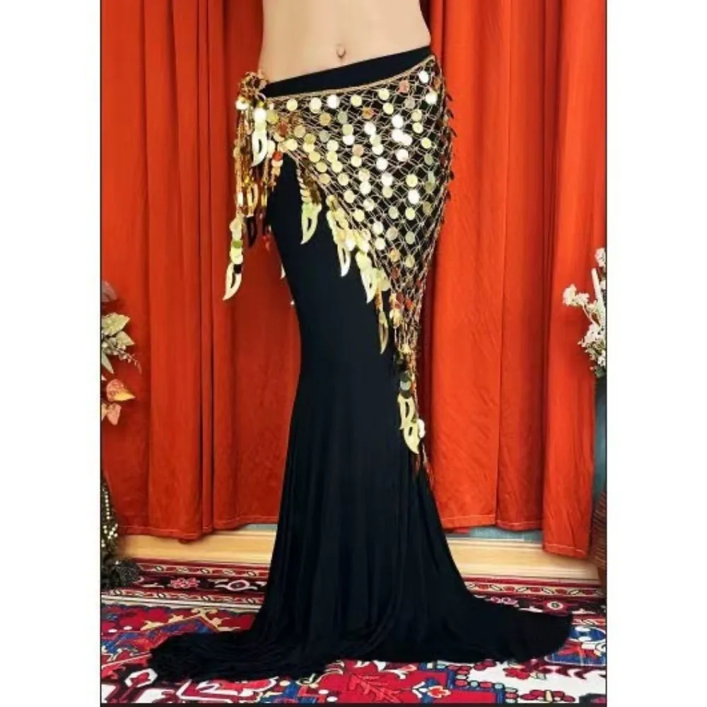 Belly Dance Coin Hip Scarf Triangle Shawl Wrap Chains Oriental Performance Costume Mermaid Hip Wrap Dance