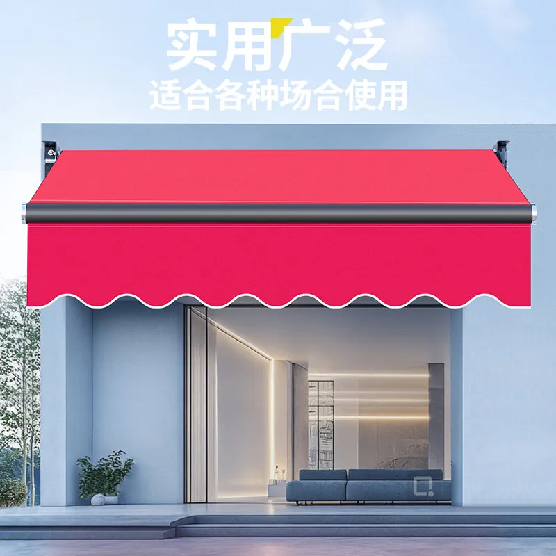 Awning Telescopic hand-cranked electric folding shrinking awning tarpaulin outdoor balcony courtyard facade awning